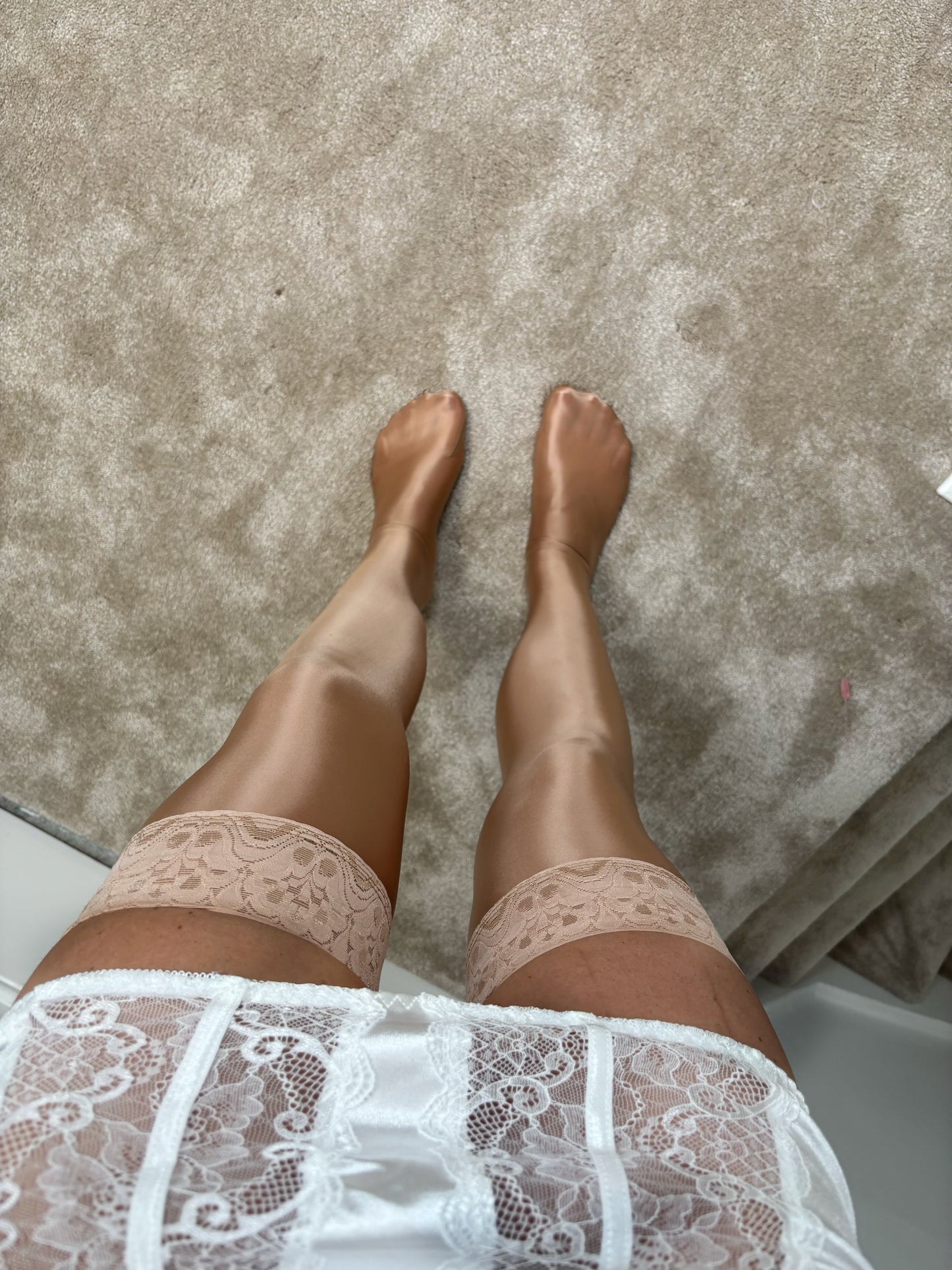 Coffee shiny oil thigh high stockings