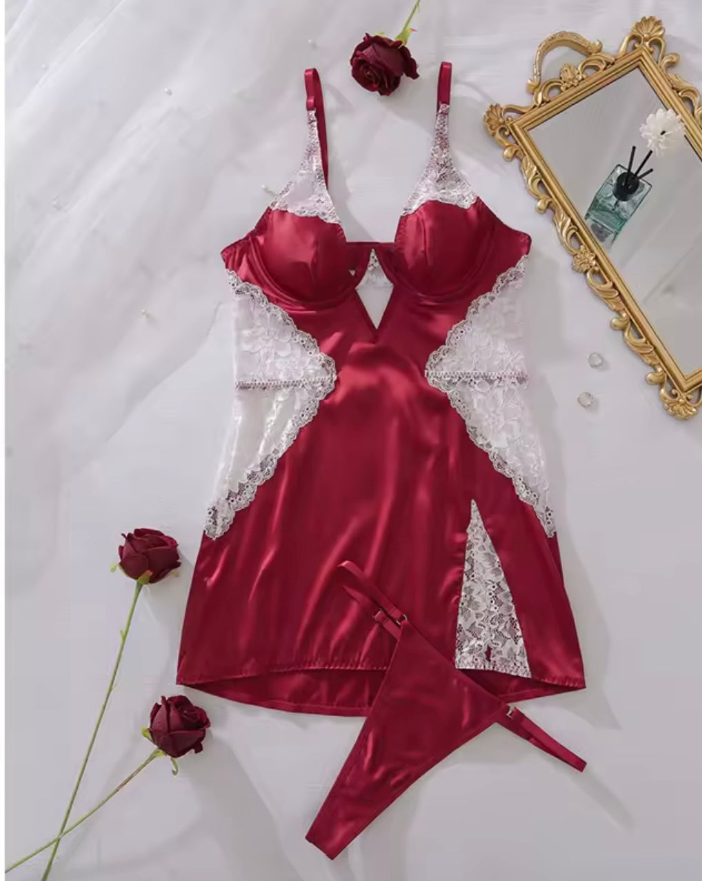 Christmas deep v silky night dress