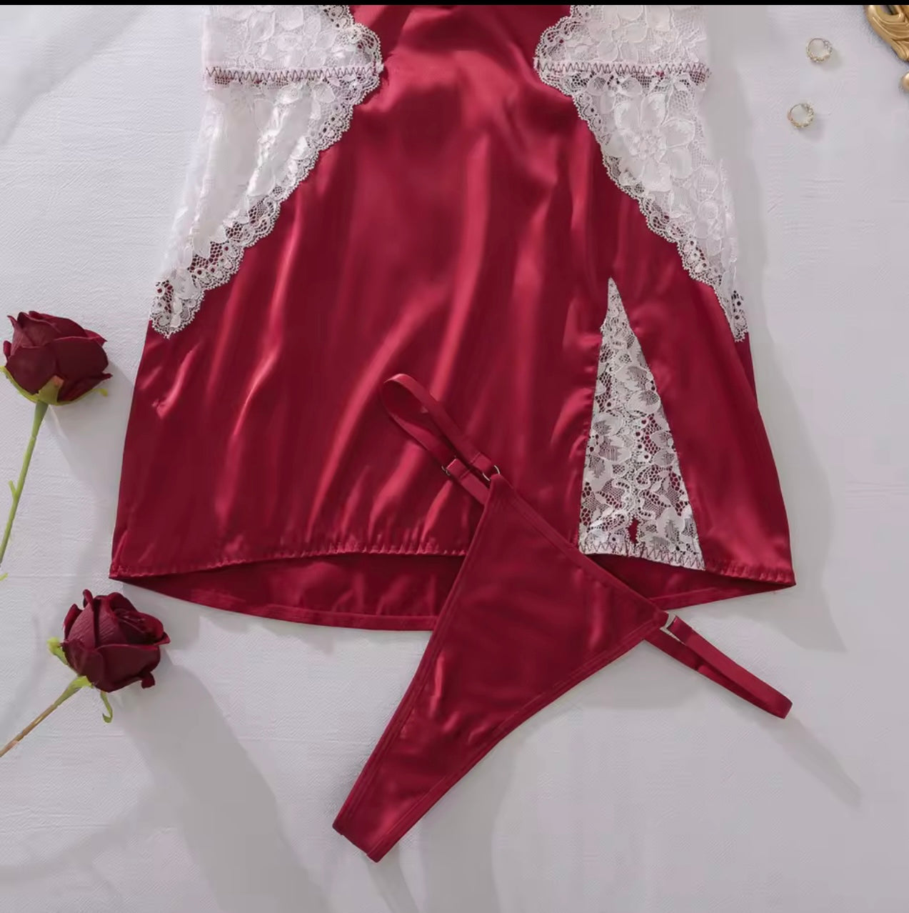 Christmas deep v silky night dress