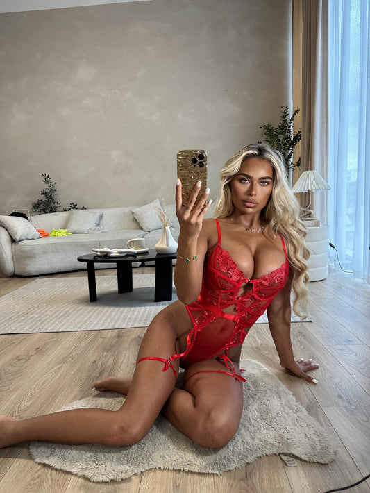 Cut out baddi bodysuit in red