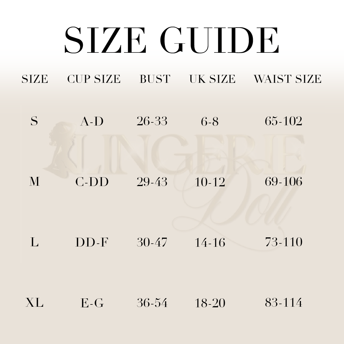 View the Lingerie Sizing Chart